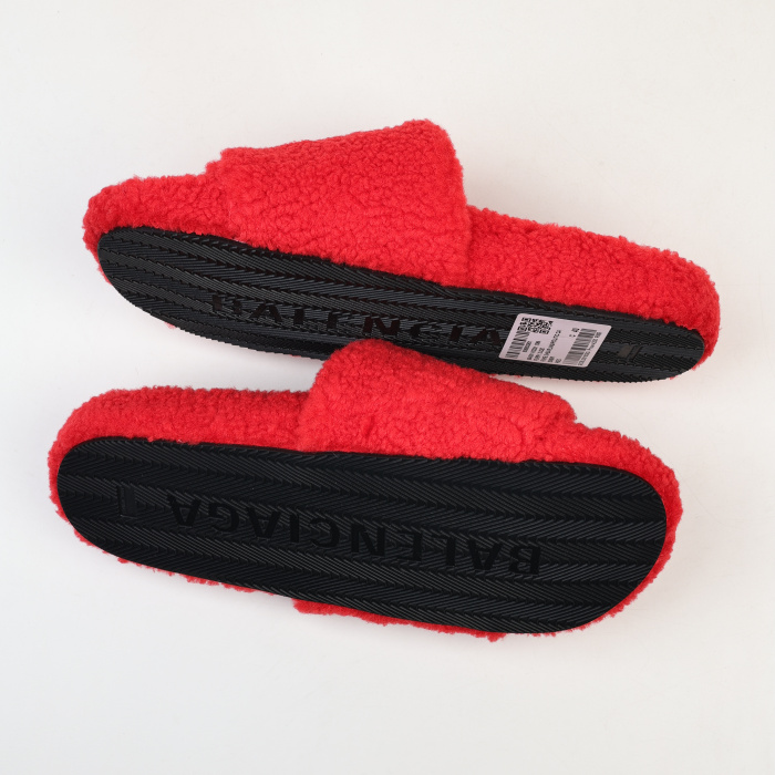 Balenciag* Furry  Open Mule NBA Red White