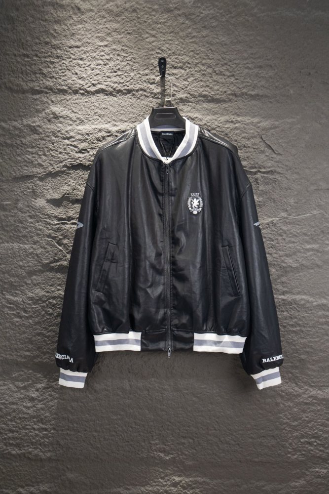Balenciag@ 26SS Manchester Embroidered Leather Jacket