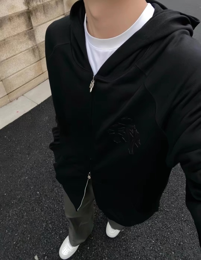 Chrome Hearts Cross Leather Patch Zip Hoodie