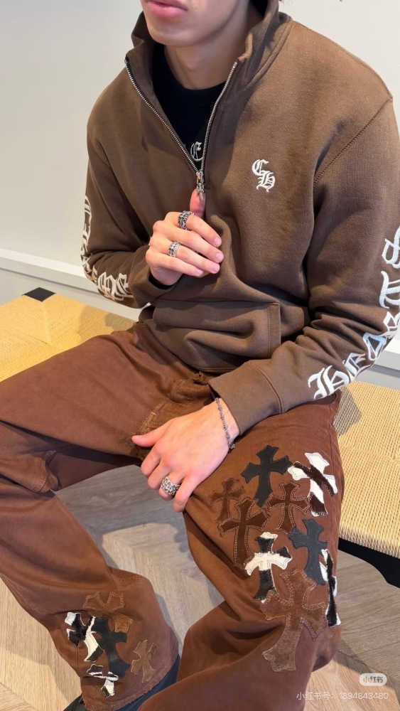 Chrome Hearts Embroidered Casual Half-Zip Hoodie