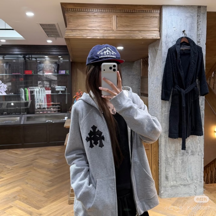 Chrome Hearts Cross Leather Patch Zip Hoodie
