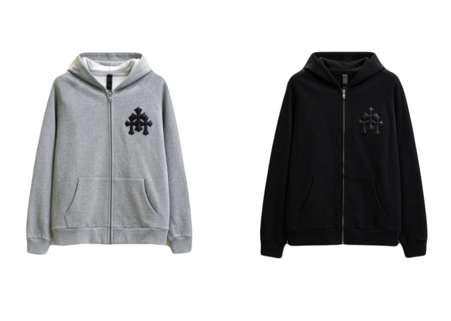 Chrome Hearts Cross Leather Patch Zip Hoodie