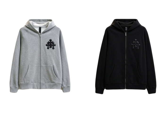 Chrome Hearts Cross Leather Patch Zip Hoodie