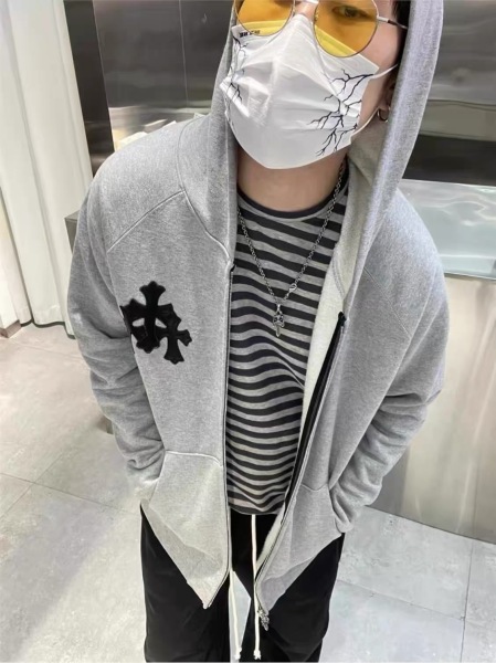Chrome Hearts Cross Leather Patch Zip Hoodie