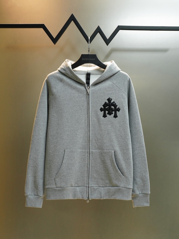 Chrome Hearts Cross Leather Patch Zip Hoodie