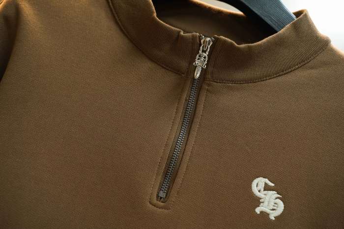 Chrome Hearts Embroidered Casual Half-Zip Hoodie