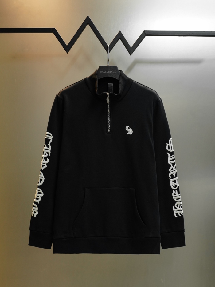 Chrome Hearts Embroidered Casual Half-Zip Hoodie