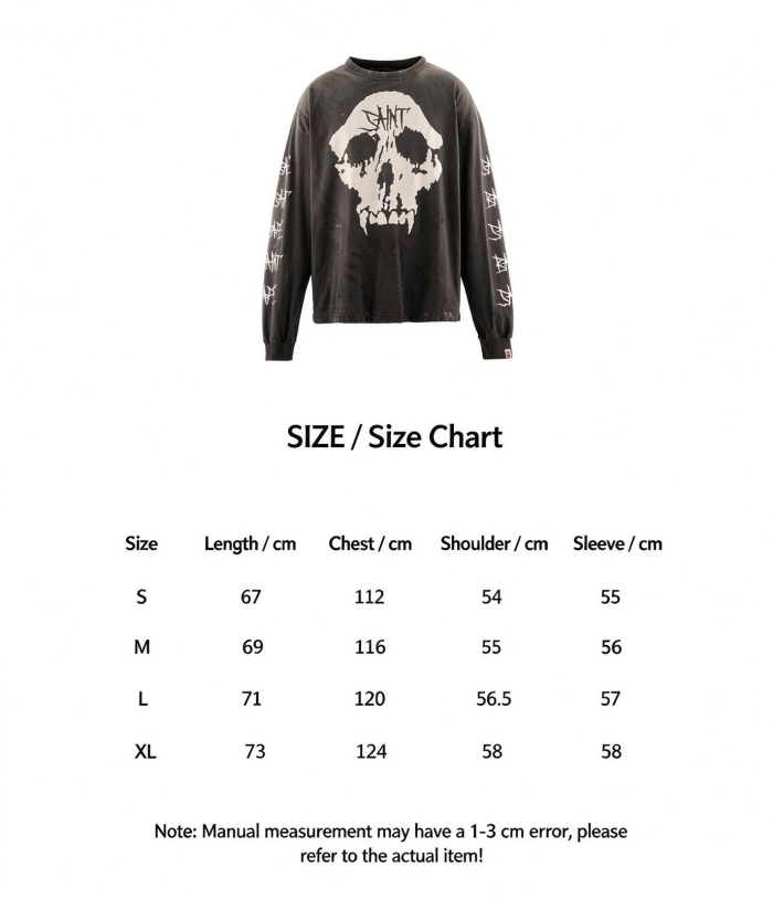 SAINT Mich@el Skull Graphic Vintage Washed Long-Sleeve T-Shirt