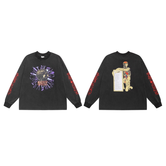 SAINT Mich@el Dark-Style Vintage Washed Long-Sleeve T-Shirt