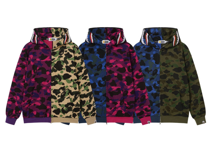 BAPE Split-Color Camo Shark Full Zip Hoodie