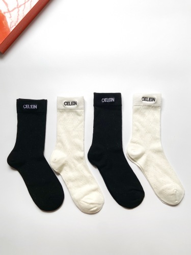 Celine classic letter logo AB model pure cotton hollow air -conditioning socks in stockings