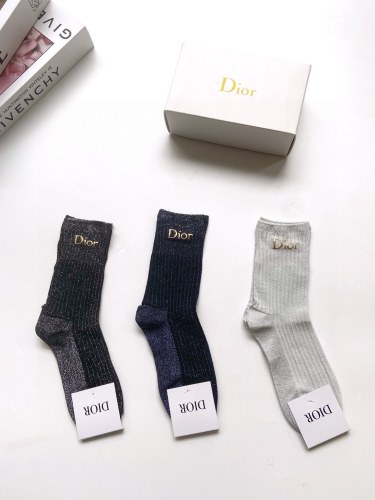 Dior classic letter logo gold and silver silk stockings