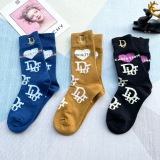 Dior classic mid -length embroidered pile socks