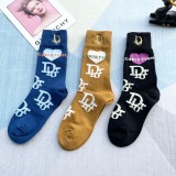 Dior classic mid -length embroidered pile socks
