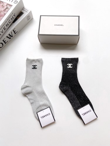 Chanel Classic Double C LOGO LOGO Gold and Silver Wire Stockings