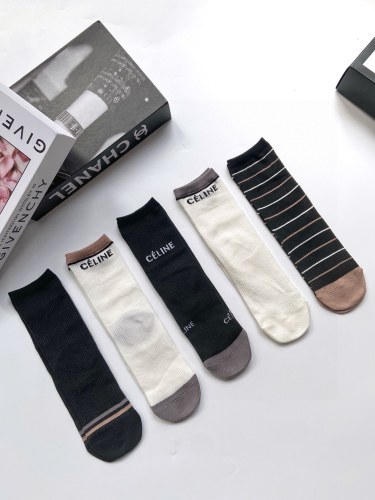 Celine classic logo cotton air -conditioning socks in stockings