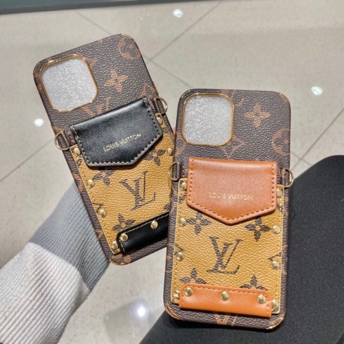 Louis vuitton big flower oblique can adjust the cross -stuffer latch, leather painted three packs of key opening mobile phone case