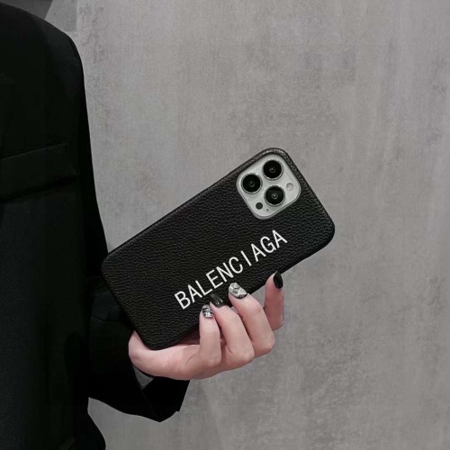 Balenciaga leather semi -pack oil edge mobile phone case