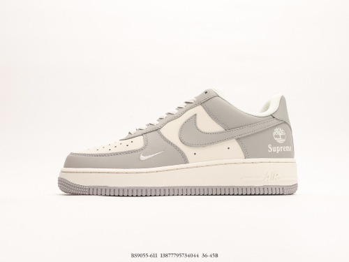 Supreme X Timberland X Nike Air Force 1′07 LowSUPREME Classic Low -Bannia Casual Sneakers  SUP Light Gray White Embroidery Hook  Style:BS9055-611