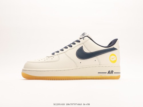 Nike Air Force 1 '07 Lowmilky WhitenavyelLow Classic Low Gangs Leisure Sneakers  Leather Rice White Navy Blue and Blue  Style:XC2351-033