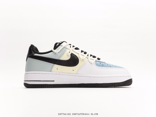 Nike Air Force 1 '07 Lowwhitebeigelight Blue Low classic versatile casual sports shoes  White rice light blue black crown graffiti rope  Style:DH7561-102