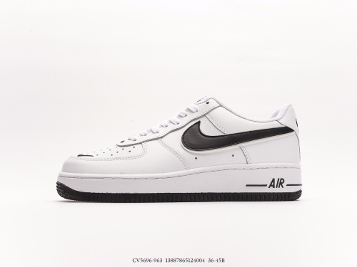 Nike Air Force 1 '07 Low QSWHITEBLACK MINI SWOOSH Classic Low Gangs Leisure Sneakers  Leather White Black Embroidery Hook  Style:CV5696-963