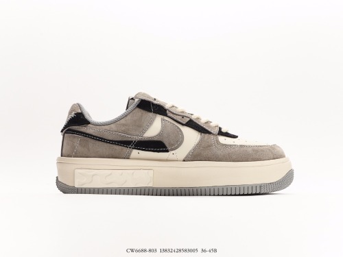Nike WMNS Air FORCE 1 FontanikeagreyBlackChrome Hearts misplaced deconstruction series Low -quality light -raid and wild casual sneakers  suede dark gray rice white black    Style:CW6688-803