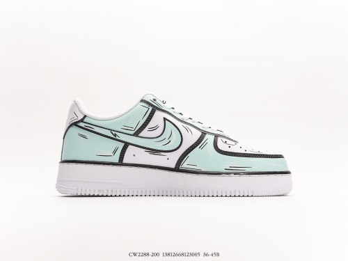Nike Air Force 1 '07 Lowmint Blackwhite series Low -top classic versatile leisure sneakers  Two -dimensional marker pen, graffiti mint green black and white  Style:CW2288-200