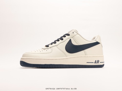 Nike Air Force 1’07 Lowbeigedark Bluejumbo Swoosh series classic Low -end leisure sneakers  leather rice white hooks  Style:SP0758-026