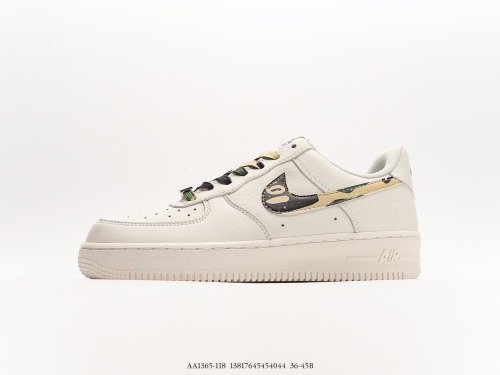 A Bathing APE BAPE X NIKE Air Force 1 STA LowCAMO Low -gang classic versatile casual sports shoes  rice white black green camouflage  Style:AA1365-118
