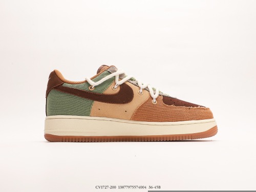 Nike Air Force 1 '07 cloth dual strap small hook Low -top casual board shoes  brown stitching Zion Doll  Style:CV1727-200