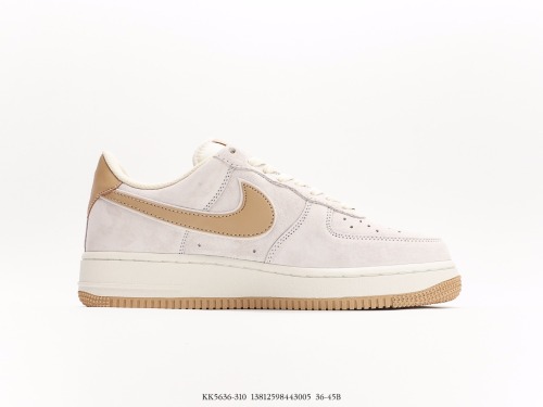 Nike Air Force 1′07 Lowgreybrowold Classic Low -Gang Light -Complete casual sneakers  suede light gray brown gold mini double hook  Style:KK5636-310