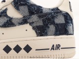 Nike Air Force 1′07 Low  Exclusive Denim  series of classic Low -end leisure sneakers  rice white deep blue checkered lattice stream  Style:FB0607-099
