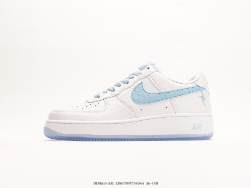 Nike Air Force 1’07 Lowcrocodile WhiteUniversity Blue Classic Low -Gangs Leisure Sneakers  Crocodile Leather White University Blue Lightning  Style:DD0614-331
