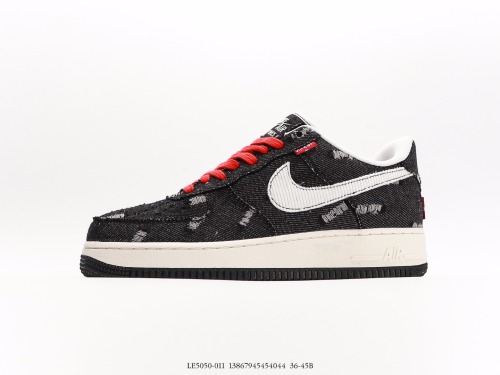 Levi's x Nike Air FORCE 1 07 Lowexclusive Denim classic Low -end leisure sneakers  black and white red wear cloth  Style:E5050-011