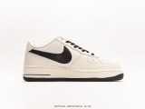 Nike Air Force 1’07 LowbeigeBlack Jumbo Swoosh series classic Low -end leisure sneakers  leather rice white big hooks  Style:SP0758-023
