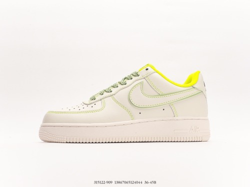 Nike Air Force 1 '07 Low Leatherwhitevlot Static Classic Low Gangs Leisure Sneakers  Leather  Rice White Light Green 3M Reflective   Style:315122-909