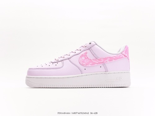 Nike Air Force 1’07 Lowpinikewhite Paisley Classic Low Gangs Leisure Sneakers  Leather Powder White Limp FLower  Style:FD1448-664
