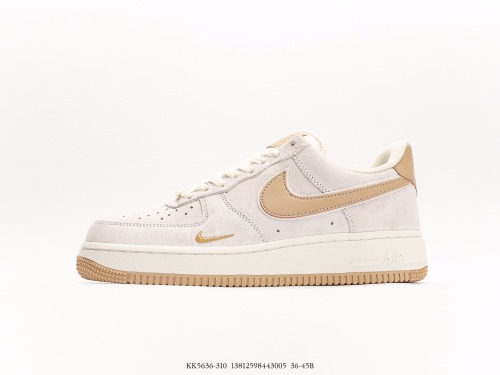 Nike Air Force 1′07 Lowgreybrowold Classic Low -Gang Light -Complete casual sneakers  suede light gray brown gold mini double hook  Style:KK5636-310