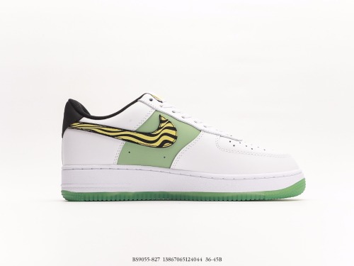 KITH X Nike Air Force 1 '07 LowwhitegreenylLow Low Classic wild casual sneakers  leather white light green black macular pattern  Style:BS9055-827