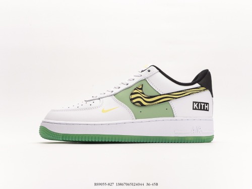 KITH X Nike Air Force 1 '07 LowwhitegreenylLow Low Classic wild casual sneakers  leather white light green black macular pattern  Style:BS9055-827
