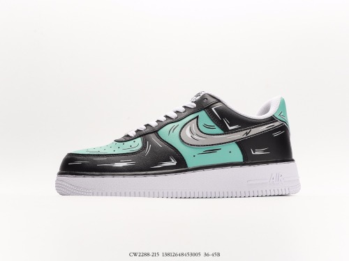 Nike Air Force 1 '07 Lowblacktifany Classic versatile casual sneakers  Two -dimensional Mark Pen Cushion White Black Tigany Green  Style:CW2288-215