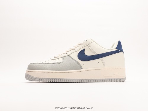 Nike Air Force 1’07 Lv8 Beigegreynavy Classic Low -Gang Low -Colored Sneaker  Leather Rice White Light Gray Deep Blue  Style:CT5566-033