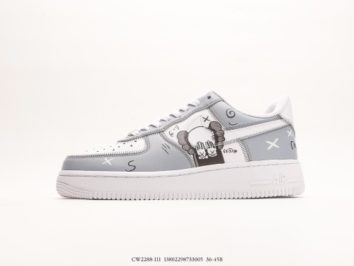 Nike by you Air FORce 1 '07 Low Retro SP Low -top classic versatile sneakers  white black light gray silk print  Style:CW2288-111
