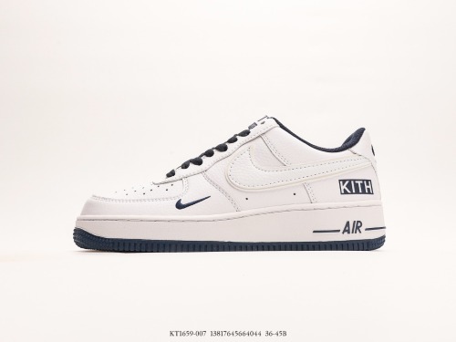 KITH X Nike Air Force 1 '07 Lowwhitedark Navy Low Classic Various casual sneakers  Co -branded White Deep Blue Hook  Style:KT1659-007