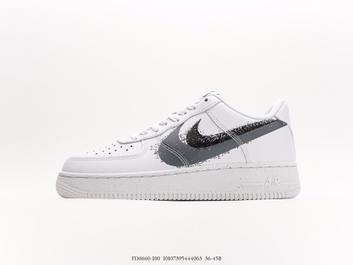 Nike Air Force 1 '07 LowSPRAY PAINT SWOOSH Classic Low Gangs Leisure Sneakers  Light Gray Sage Tail Paint Double Hook  Style:FD0660-100