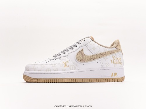 Louis Vuitton X Nike by You X Air Force 1 Low 'Exclusive Denim' Low Classic Various Leisure Sneakers  White YelLow Printing  Style:CV0670-100