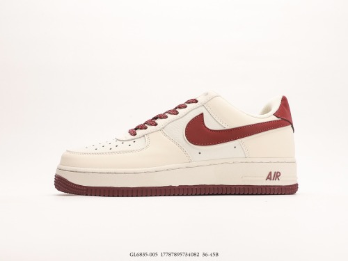 Nike Air Force 1’07 Lowbeige WhiteVine Reflective Classic Low -Gangs Leisure Sneakers  Leather Rice White Wine Red 3M Reverse Light Hook  Style:GL6835-005