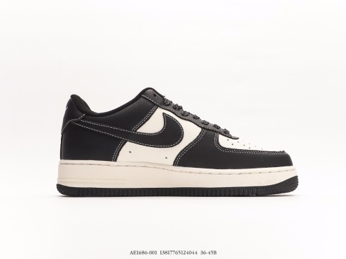Stussy X Nike Air Force 1′07BLACKBEIGE Classic Low Gangs Leisure Sneakers  Black Rice White Stucy Embroidery Hook  Style:AE1686-001
