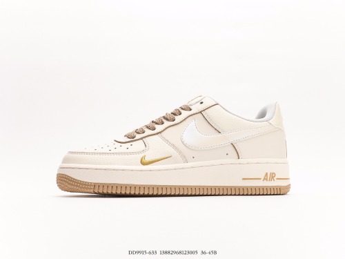 Nike Air Force 1 '07 Low QSSAIL Whitebrowold MINI SWOOSH classic Low -end leisure sneakers  leather rice white light brown gold hook  Style:DD9915-633